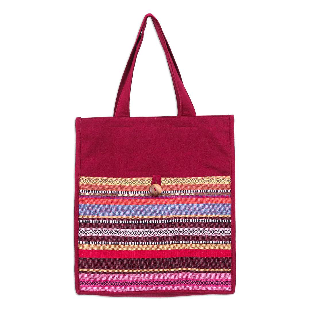 Striped Thai-Made 100% Cotton Tote Bag in a Warm Palette - Thai Flames