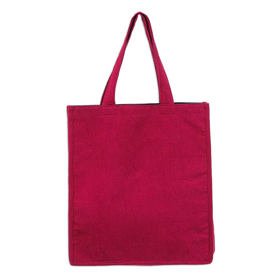 Striped Thai-Made 100% Cotton Tote Bag in a Warm Palette - Thai Flames