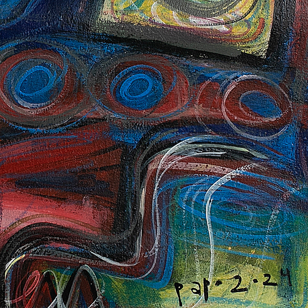 Unstretched Multicolor Mixed Media Childhood Dog Painting - Puppies Sit