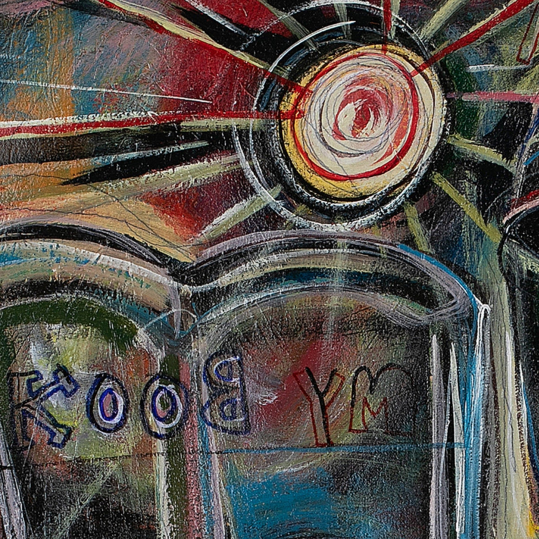 Balinese-Made Signed Expressionist Mixed Media Painting - Me, My Book and Moonlight