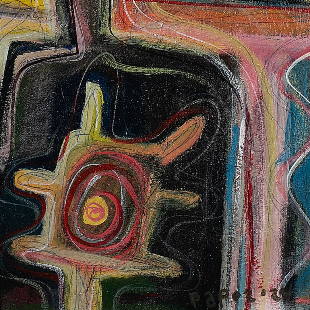 Balinese-Made Signed Expressionist Mixed Media Painting - Me, My Book and Moonlight