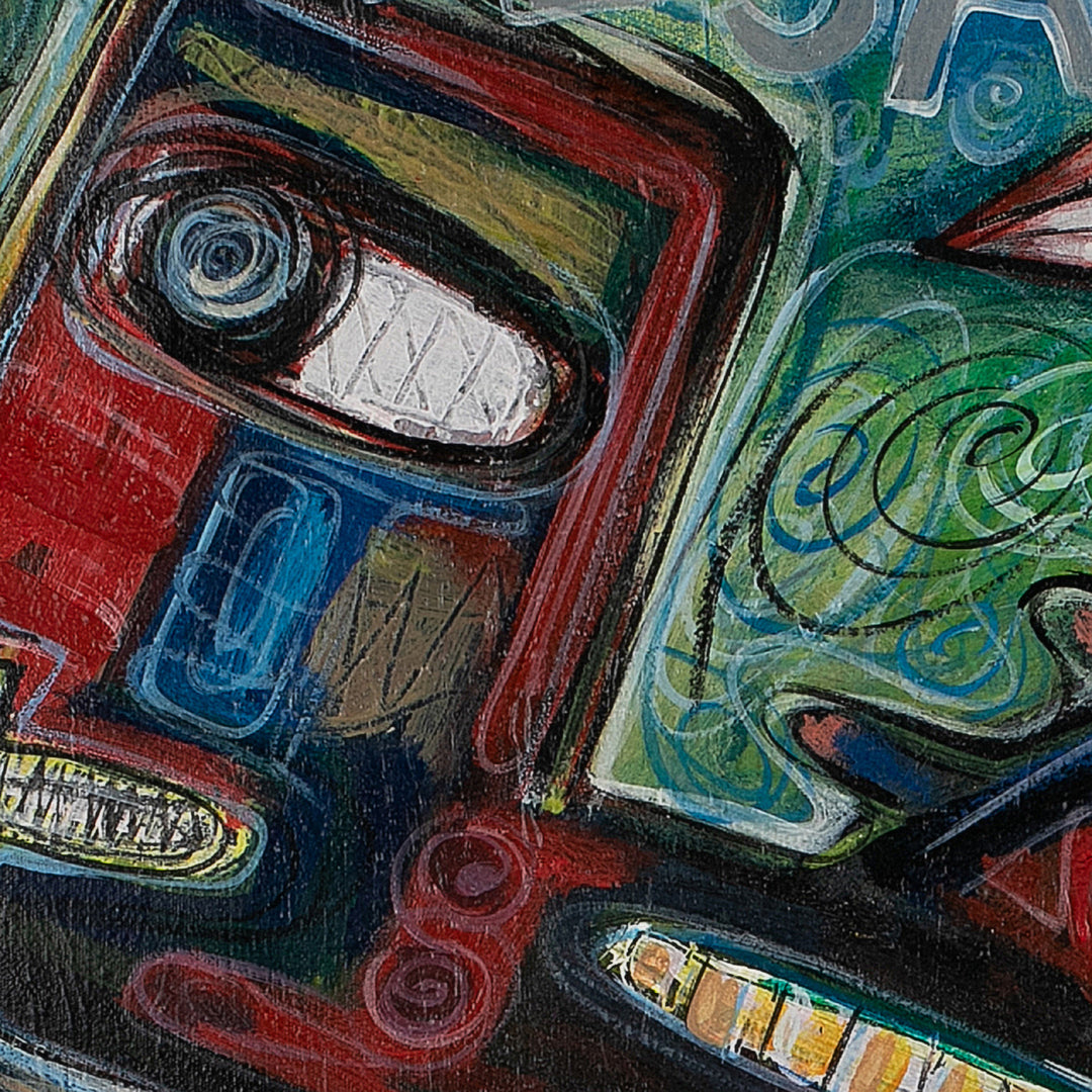 Signed Expressionist Mixed Media Painting of Flying Man - Pesawatku