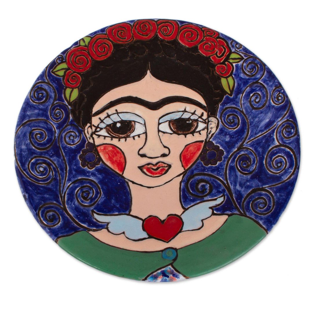Floral Frida-Themed Ceramic Wall Art from Mexico - Frida and Her Flowers