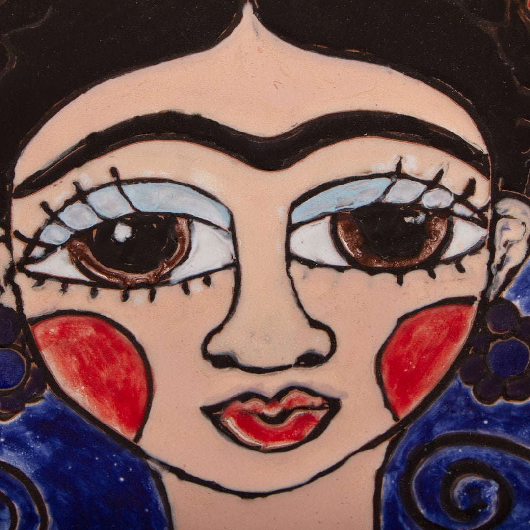 Floral Frida-Themed Ceramic Wall Art from Mexico - Frida and Her Flowers