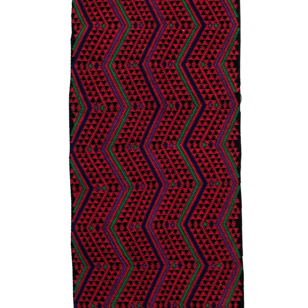 Guatemalan Loomed Zigzag-Patterned Red Cotton Table Runner - Magical Paths