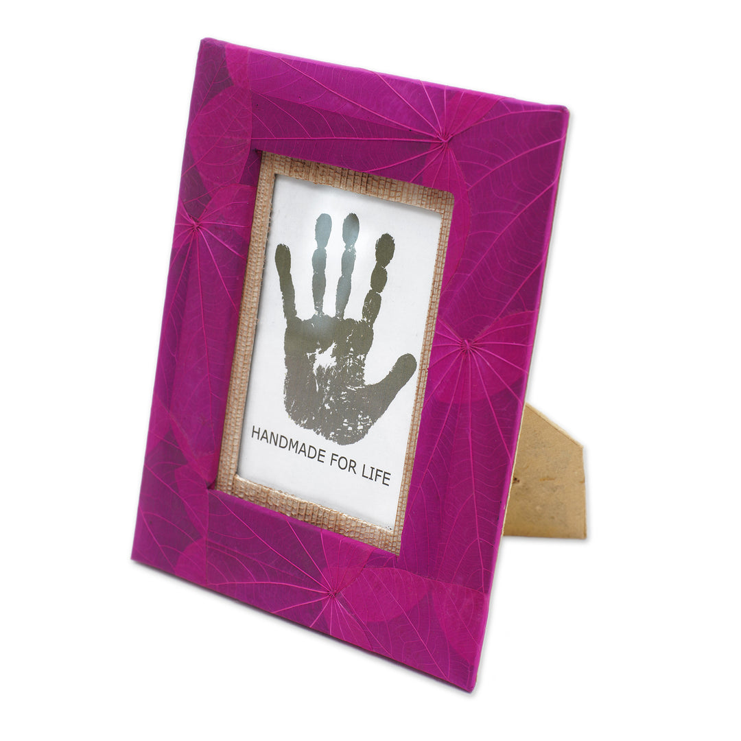 3x5 Natural Fiber Photo Frame in Pink from Indonesia - Autumn Spirit in Pink