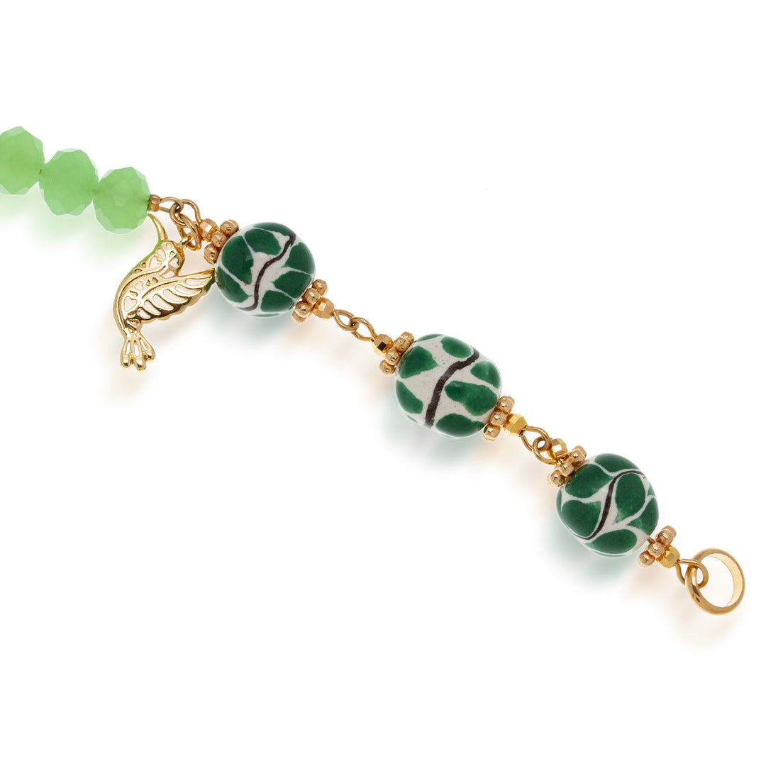 14k Gold-Accented Green Ceramic and Crystal Link Bracelet - My Green World