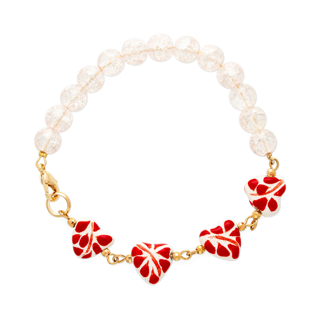 Heart-Themed Talavera Red Ceramic and Crystal Link Bracelet - My Red Romance
