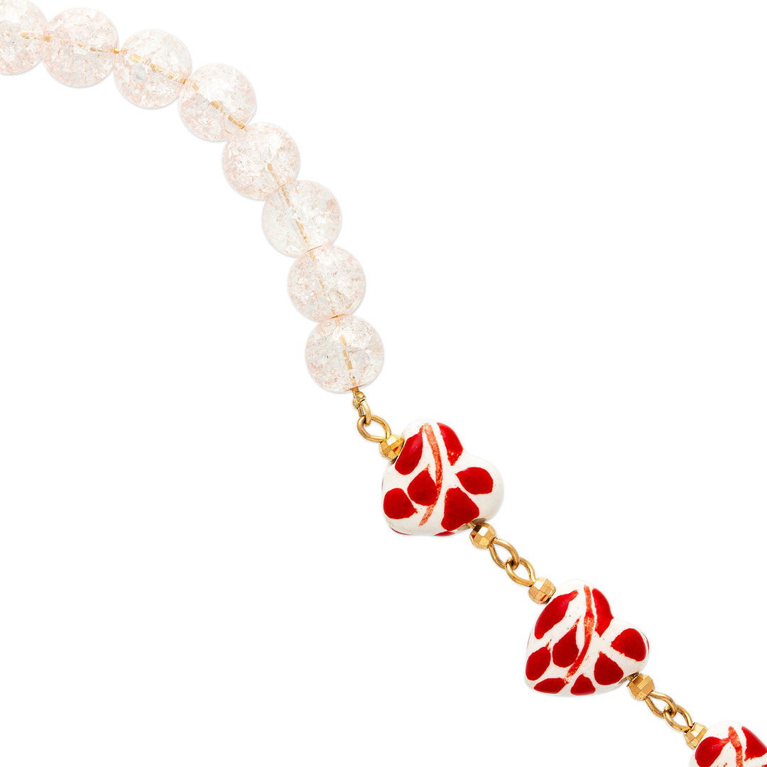 Heart-Themed Talavera Red Ceramic and Crystal Link Bracelet - My Red Romance