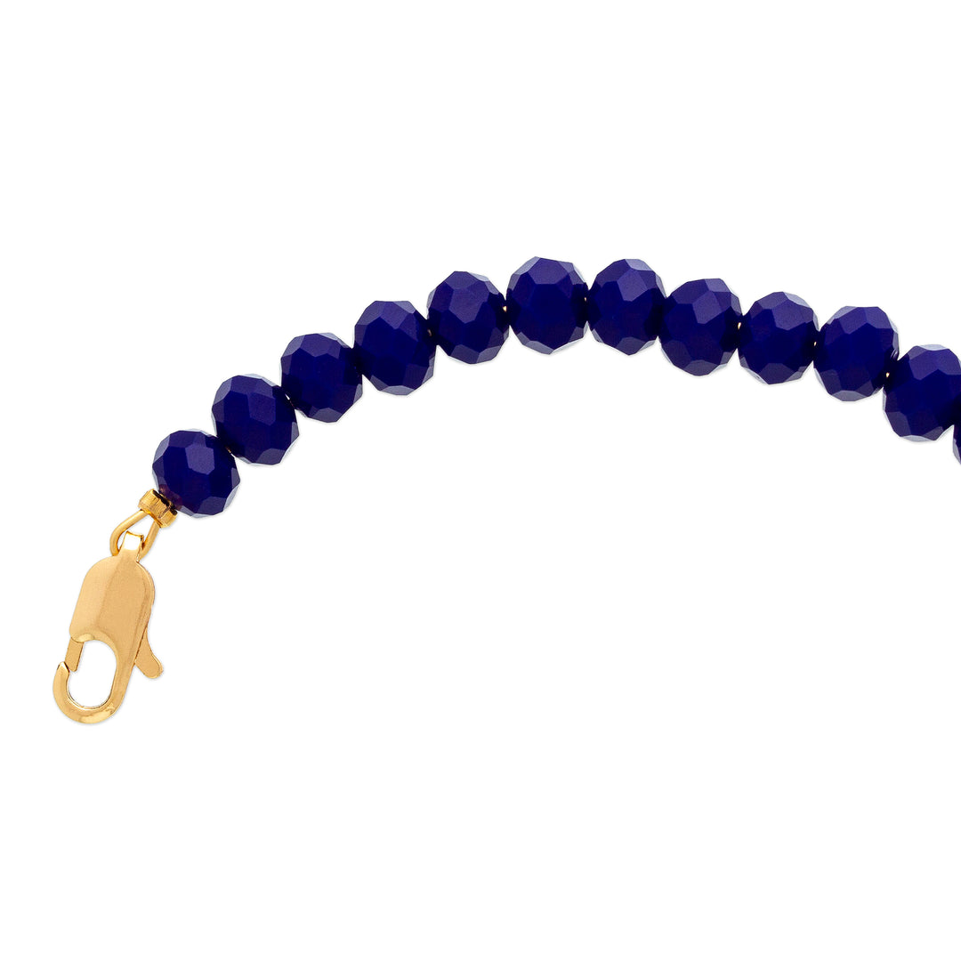 Gold-Accented Blue Ceramic and Crystal Link Heart Bracelet - My Cobalt Blue Romance