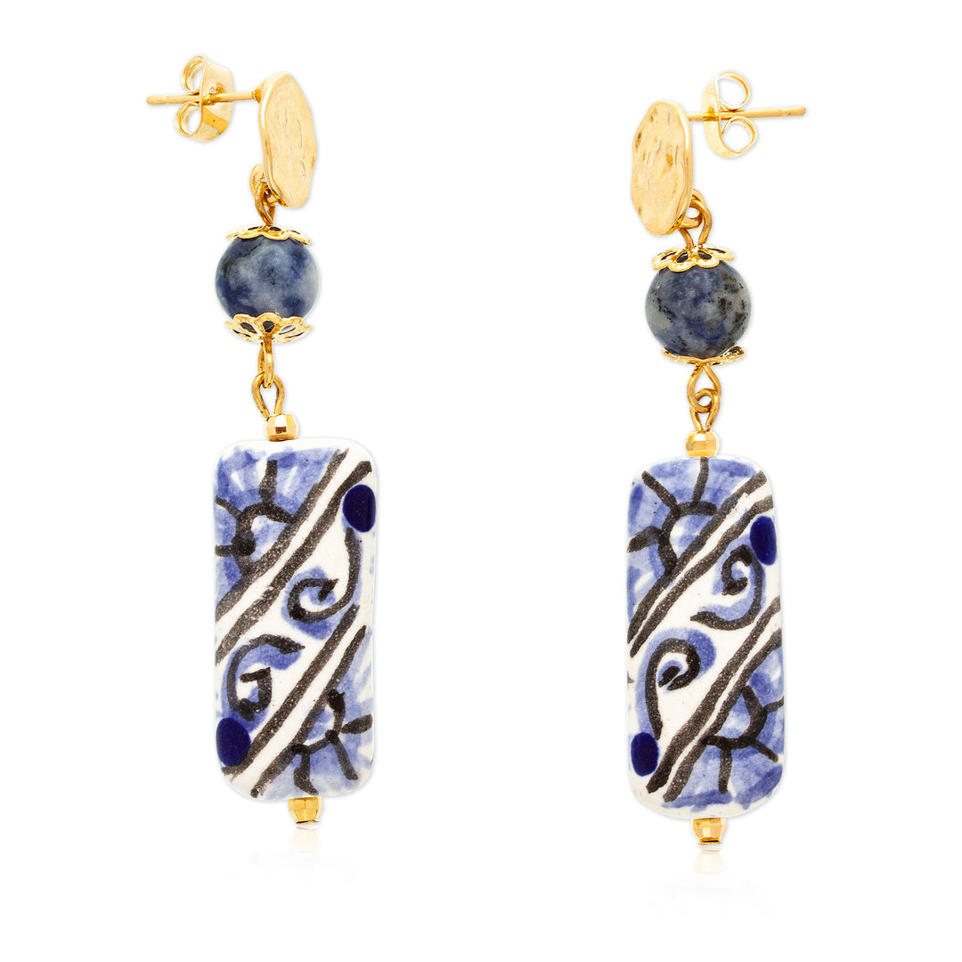 Gold-Accented Jasper and Talavera Ceramic Dangle Earrings - Talavera Palace