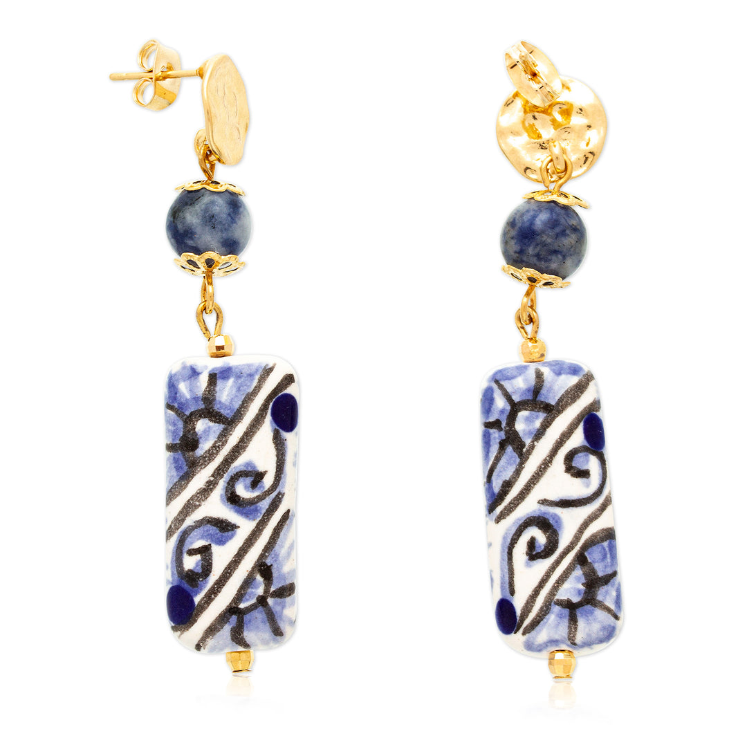 Gold-Accented Jasper and Talavera Ceramic Dangle Earrings - Talavera Palace