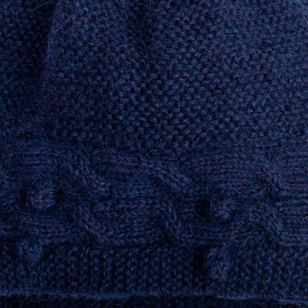 Artisan-Made 100% Alpaca Knit Hat in a Solid Indigo Blue Hue - Crossed Paths in Indigo