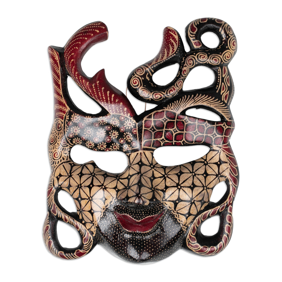 Hand-Drawn Batik-Patterned Pule Wood Mask Crafted in Java - Classic Woman