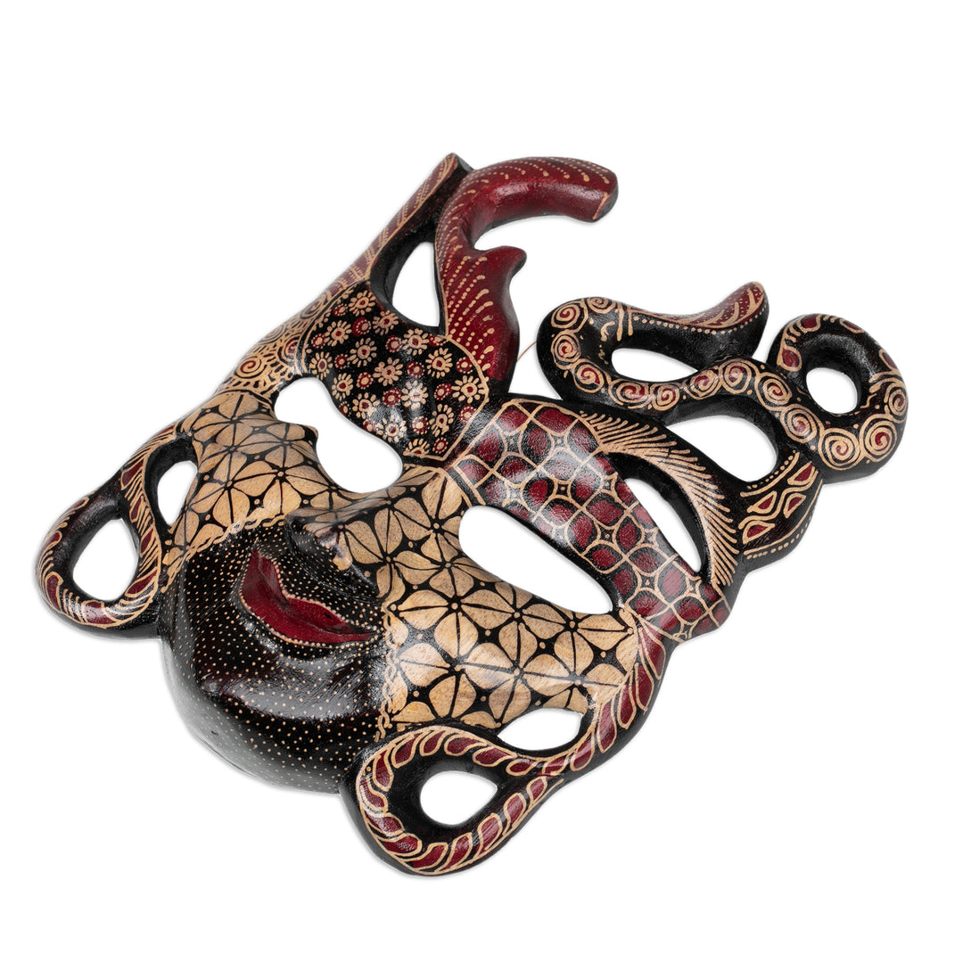 Hand-Drawn Batik-Patterned Pule Wood Mask Crafted in Java - Classic Woman