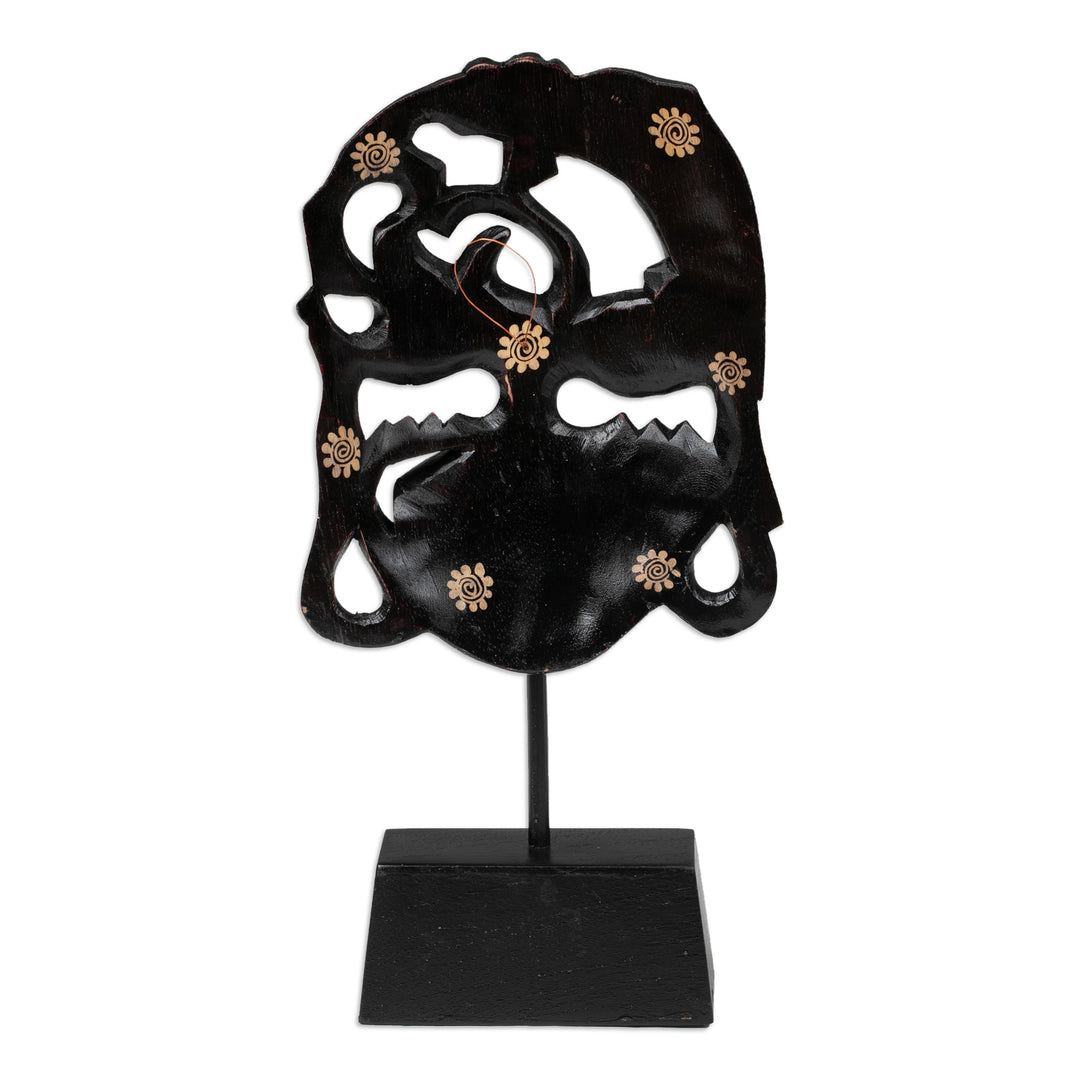 Traditional Batik Red and Brown Pule Wood Mask with Stand - Queen of Forest