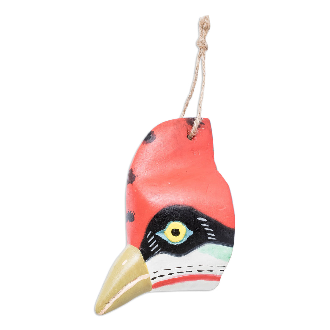 Woodpecker-Themed Hand-Carved and Painted Wood Wall Mask - Whimsical Woodpecker
