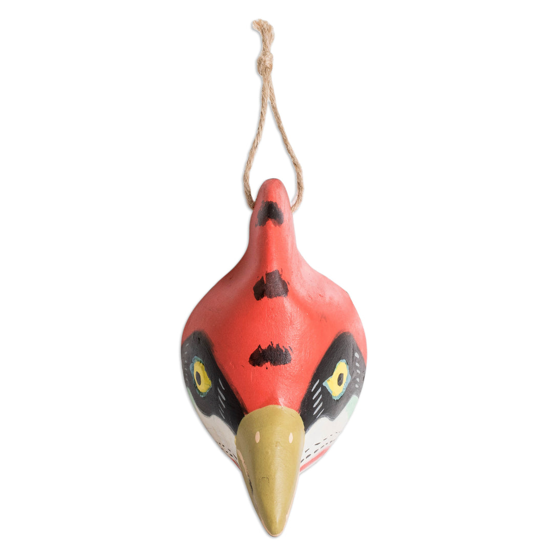 Woodpecker-Themed Hand-Carved and Painted Wood Wall Mask - Whimsical Woodpecker