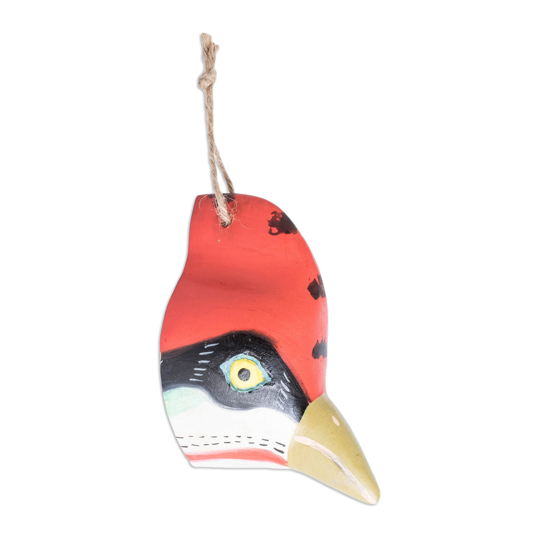 Woodpecker-Themed Hand-Carved and Painted Wood Wall Mask - Whimsical Woodpecker
