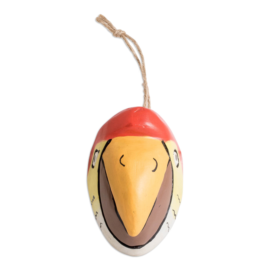 Hand-Carved and Painted Bird-Themed Folk Art Wood Wall Mask - Beautiful Bird-of-Paradise