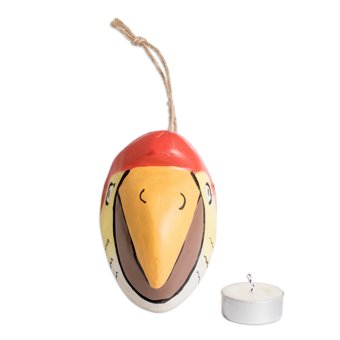 Hand-Carved and Painted Bird-Themed Folk Art Wood Wall Mask - Beautiful Bird-of-Paradise