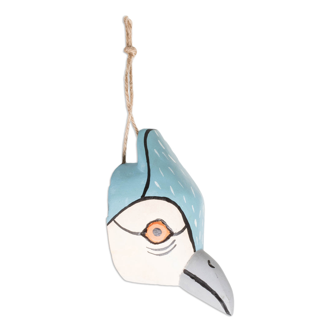 Hand-Carved and Painted Pinewood Kingfisher Bird Wall Mask - Kind Kingfisher