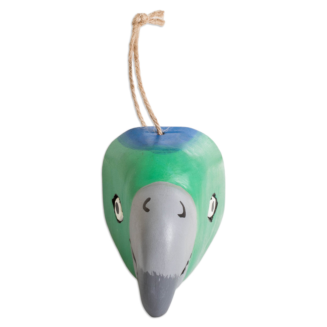 Pinewood Parrot Wall Mask Hand-Carved Painted in Guatemala - Playful Parrot