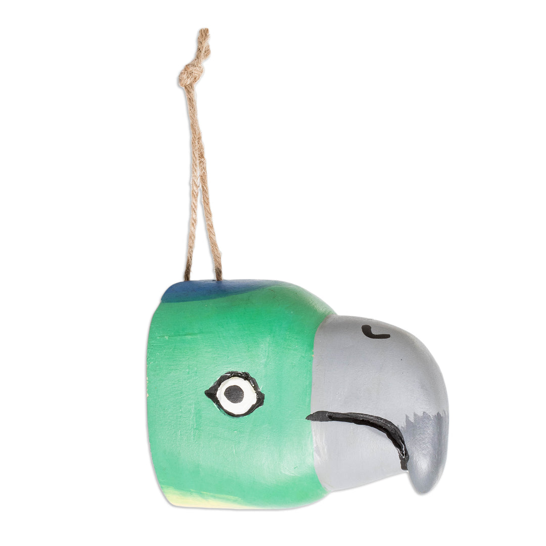 Pinewood Parrot Wall Mask Hand-Carved Painted in Guatemala - Playful Parrot