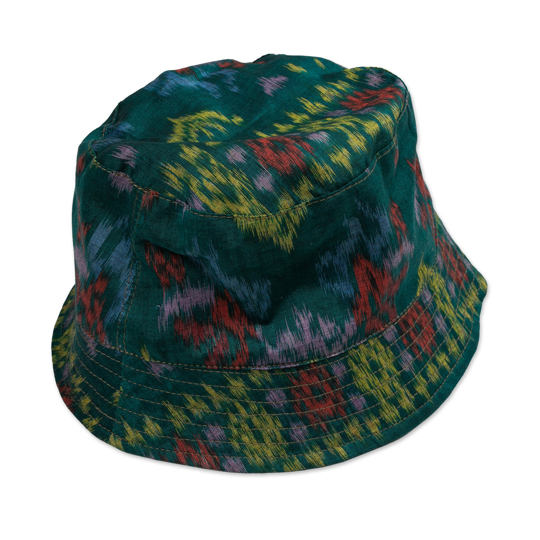 Artisan-Made Forest Green 100% Cotton Bucket Hat from Bali - Lucky Green