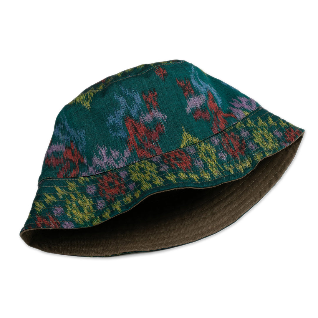 Artisan-Made Forest Green 100% Cotton Bucket Hat from Bali - Lucky Green