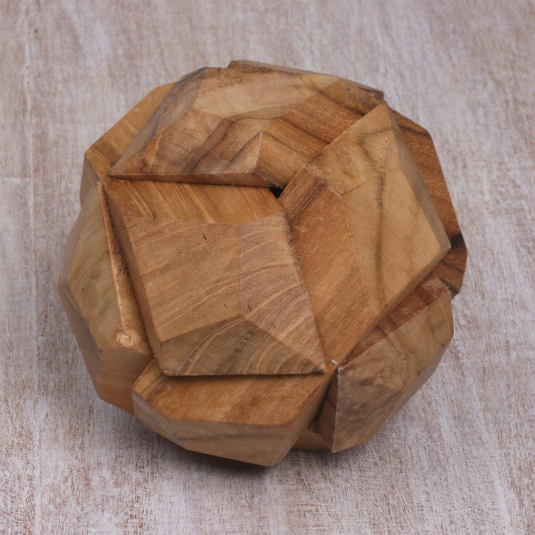 Fair Trade Round Hand Carved Teak Wood Puzzle Ball - Soccer Ball