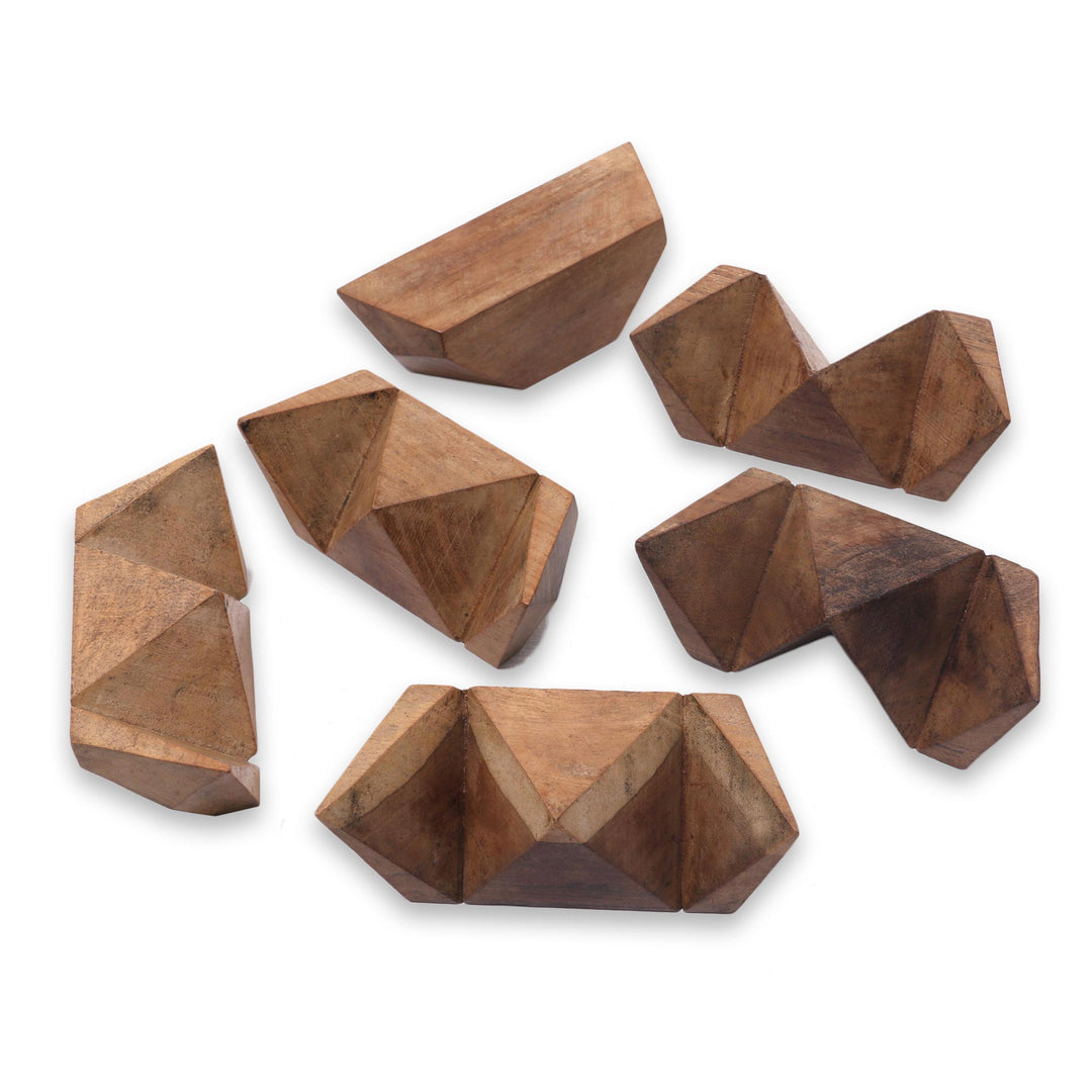 Fair Trade Round Hand Carved Teak Wood Puzzle Ball - Soccer Ball