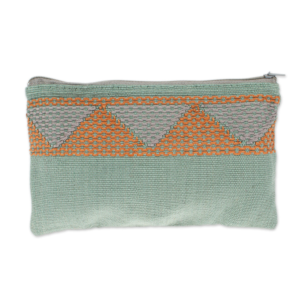 Woven Triangle-Patterned Aloe and Orange Cotton Coin Purse - Aloe Orange