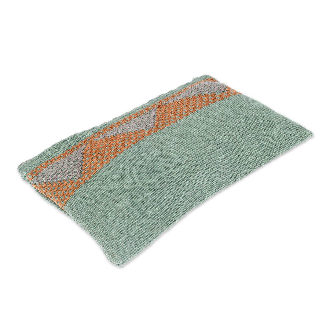 Woven Triangle-Patterned Aloe and Orange Cotton Coin Purse - Aloe Orange