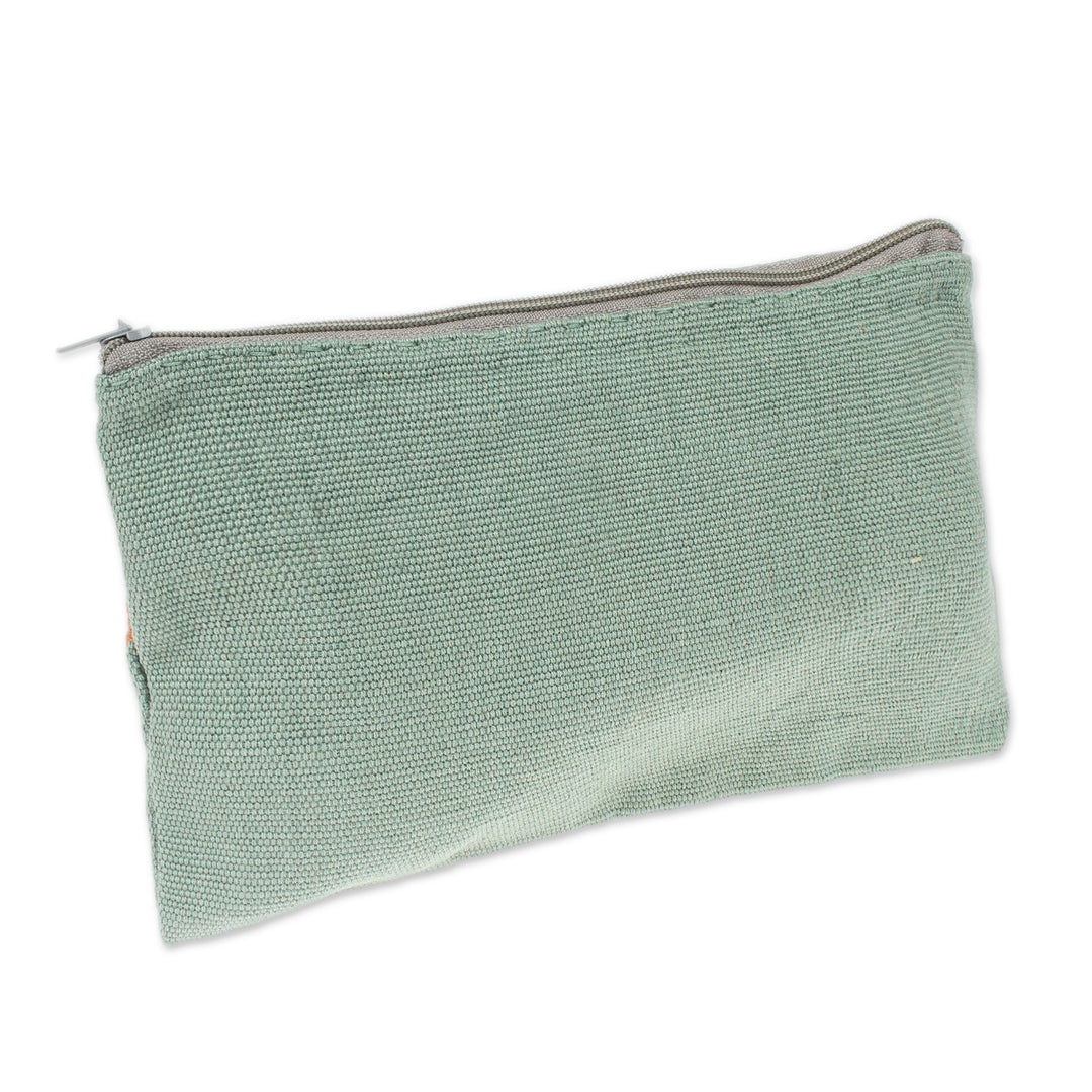 Woven Triangle-Patterned Aloe and Orange Cotton Coin Purse - Aloe Orange