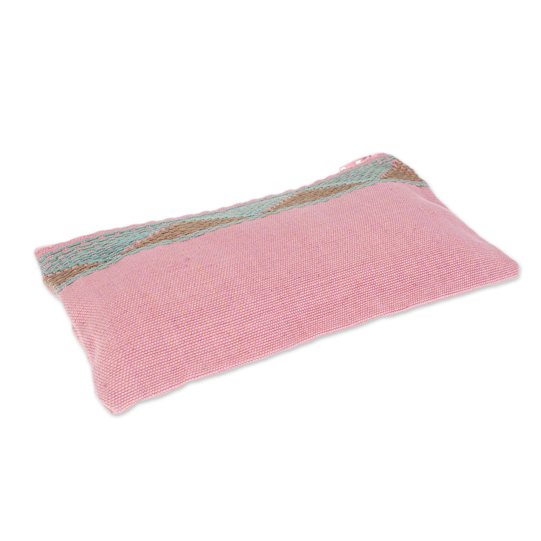Triangle-Patterned Aloe and Pink 100% Cotton Coin Purse - Aloe Pink