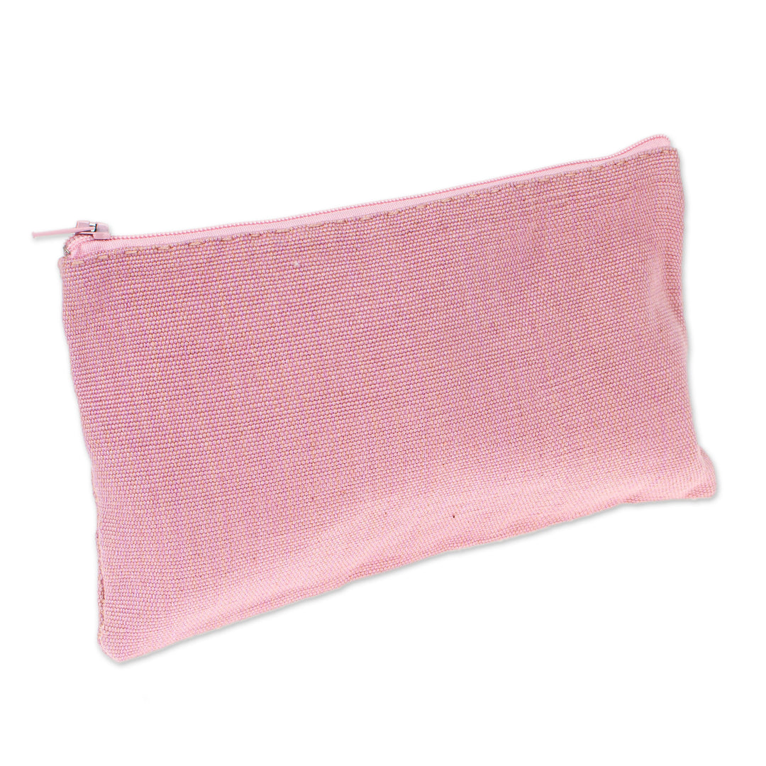 Triangle-Patterned Aloe and Pink 100% Cotton Coin Purse - Aloe Pink