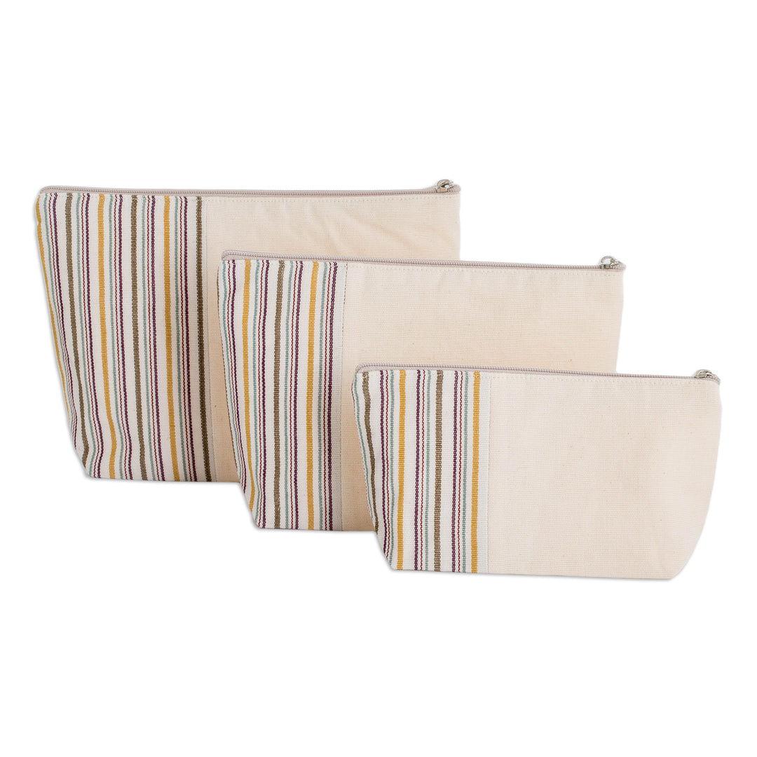 3-Piece Hand-Loomed Striped Cotton Cosmetic Bag Set - Joy of Color
