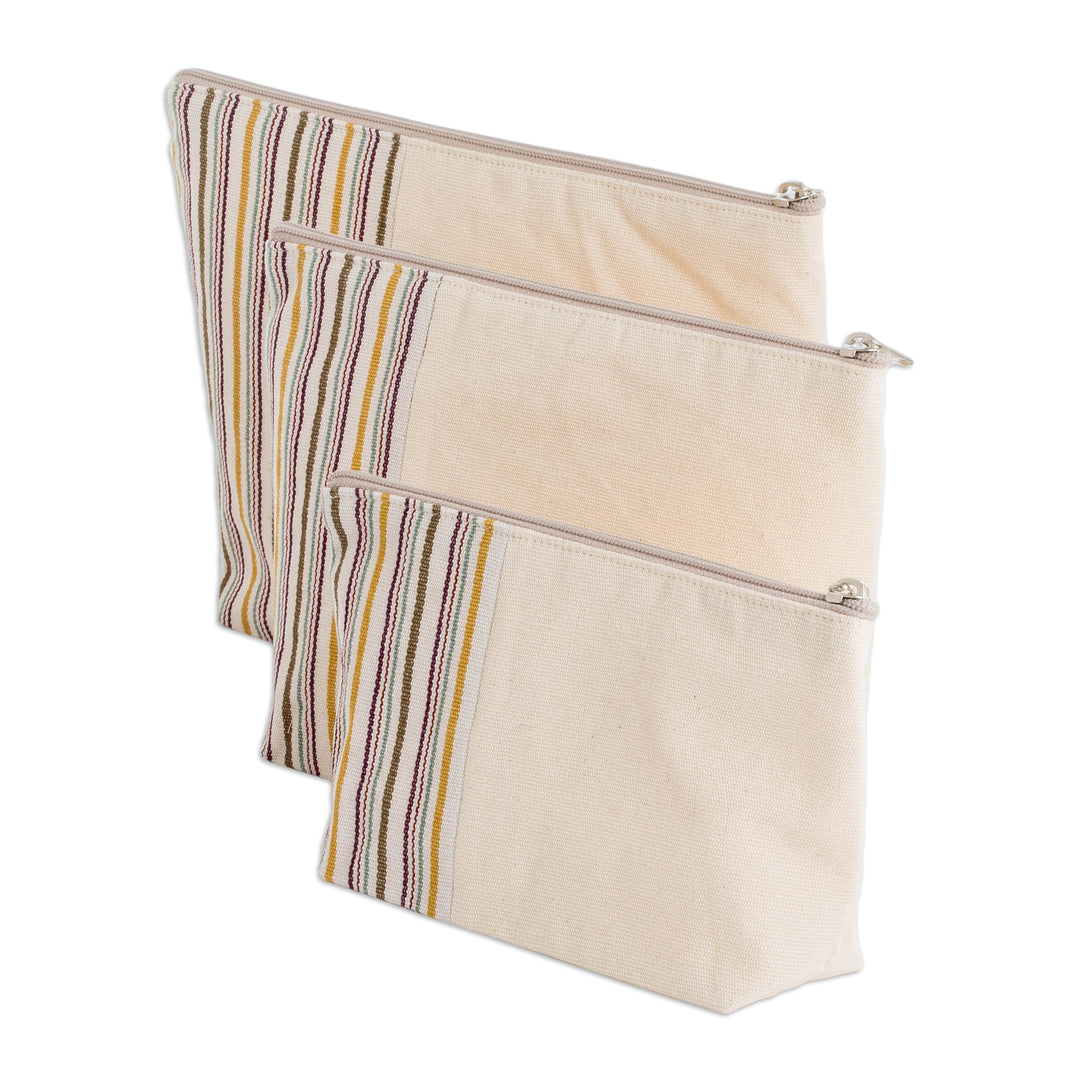 3-Piece Hand-Loomed Striped Cotton Cosmetic Bag Set - Joy of Color