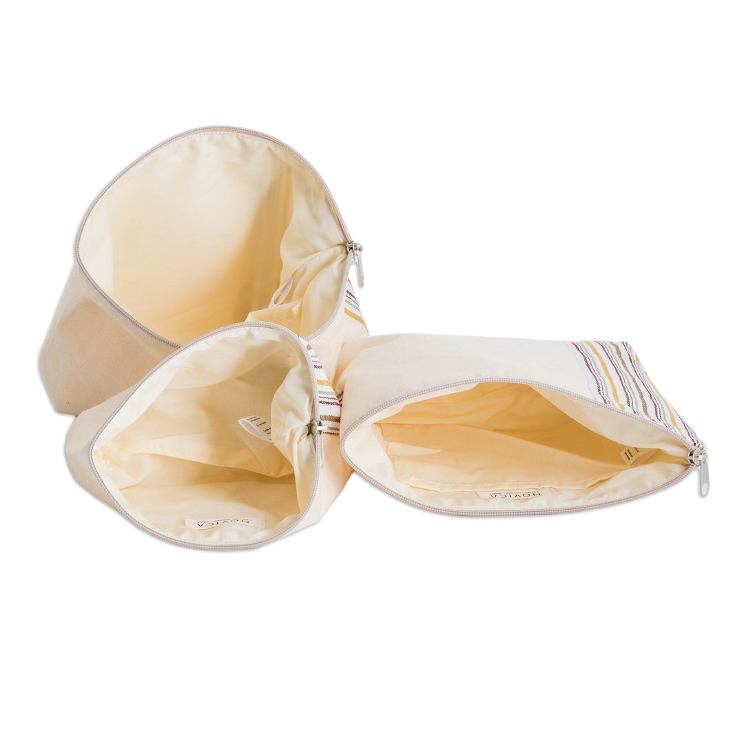 3-Piece Hand-Loomed Striped Cotton Cosmetic Bag Set - Joy of Color