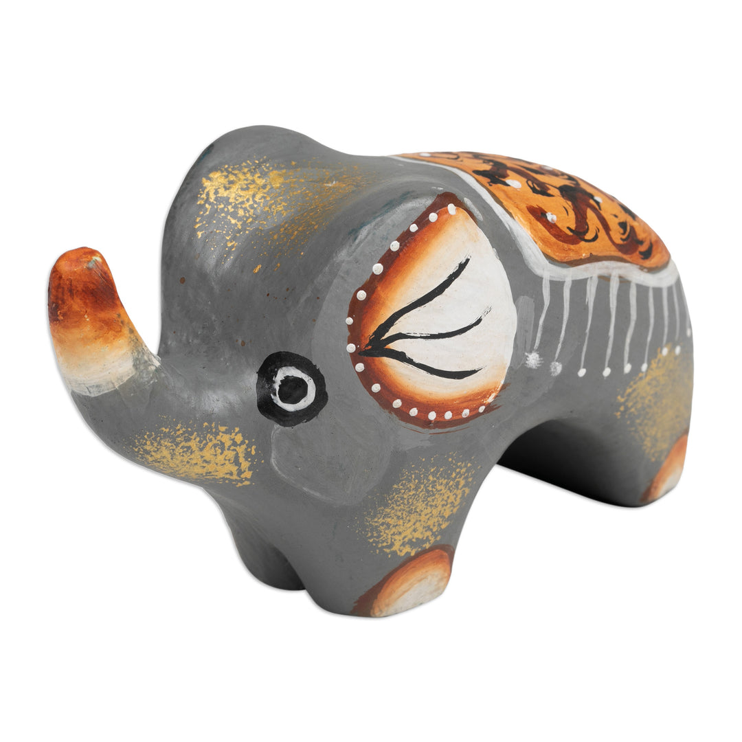 Hand-Painted Suar Wood Elephant Figurine Crafted in Bali - Cute Giant