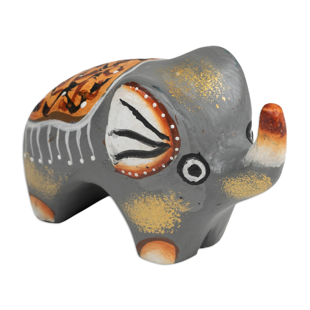 Hand-Painted Suar Wood Elephant Figurine Crafted in Bali - Cute Giant