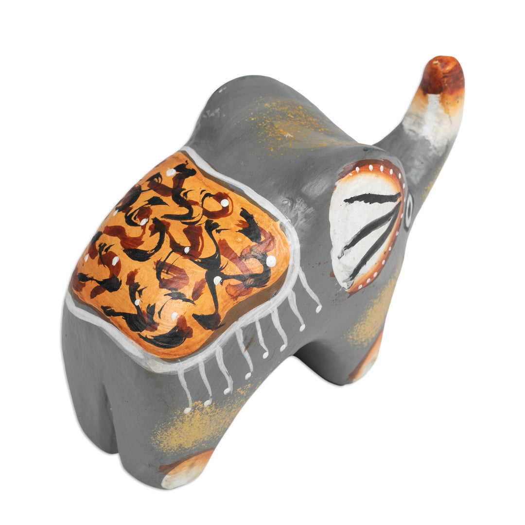 Hand-Painted Suar Wood Elephant Figurine Crafted in Bali - Cute Giant