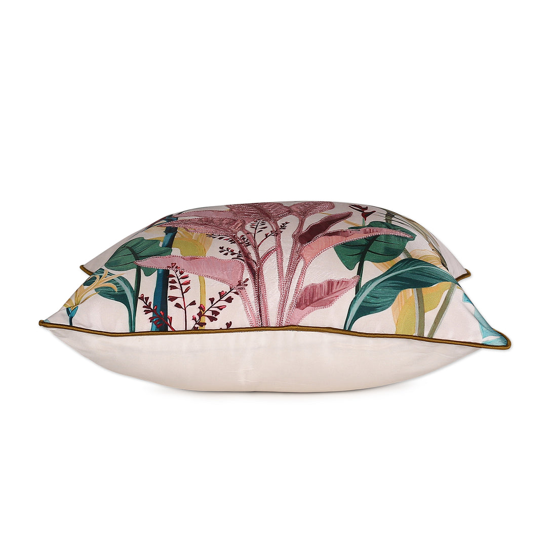 Nature-Themed Embroidered Cushion Cover Pair Made in India - Tropical Lux