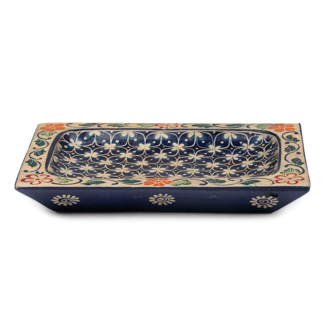 Handmade Clover Patterned Midnight Blue Pule Wood Catchall - Nocturnal Clover