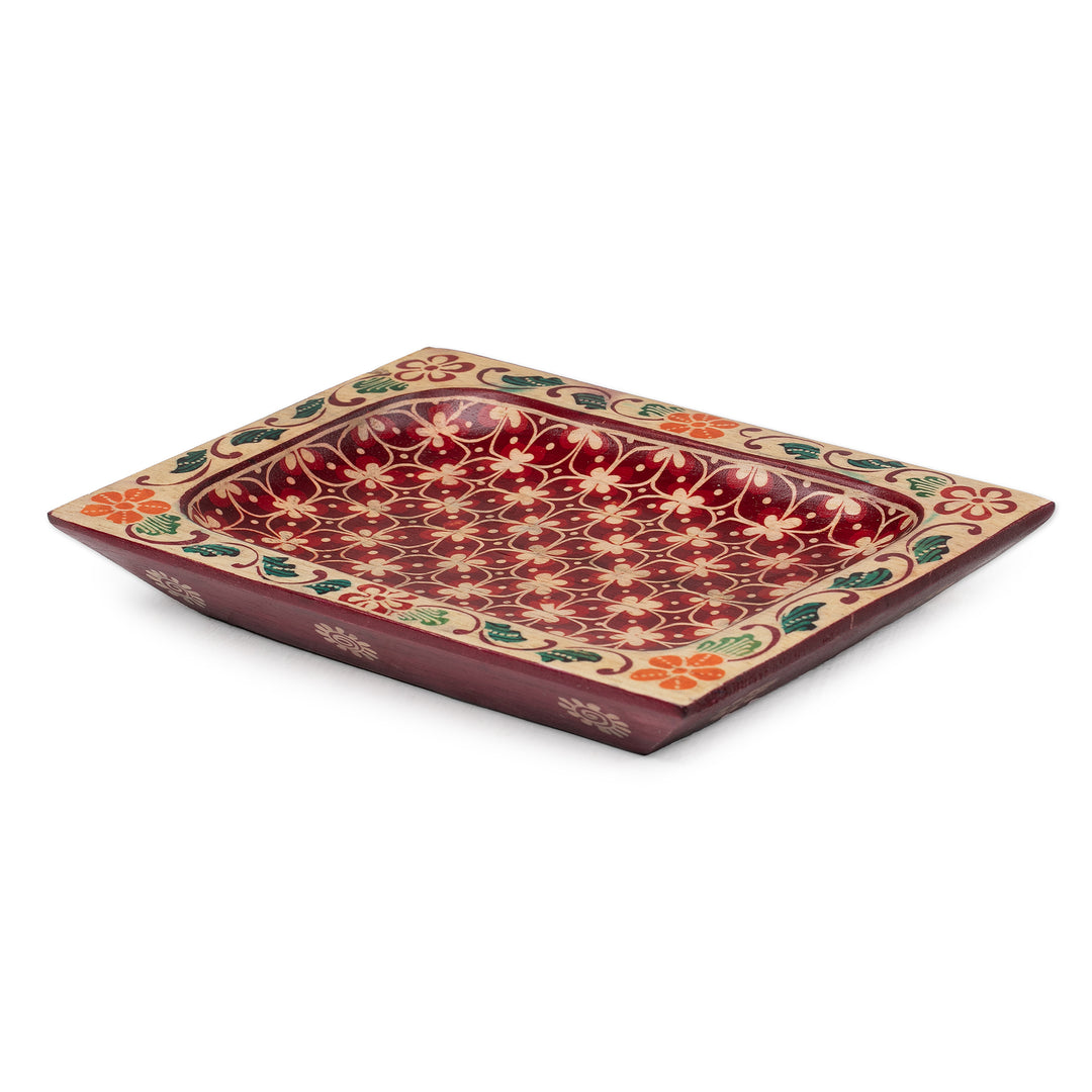 Javanese Clover Patterned Crimson Red Pule Wood Catchall - Flaming Clover