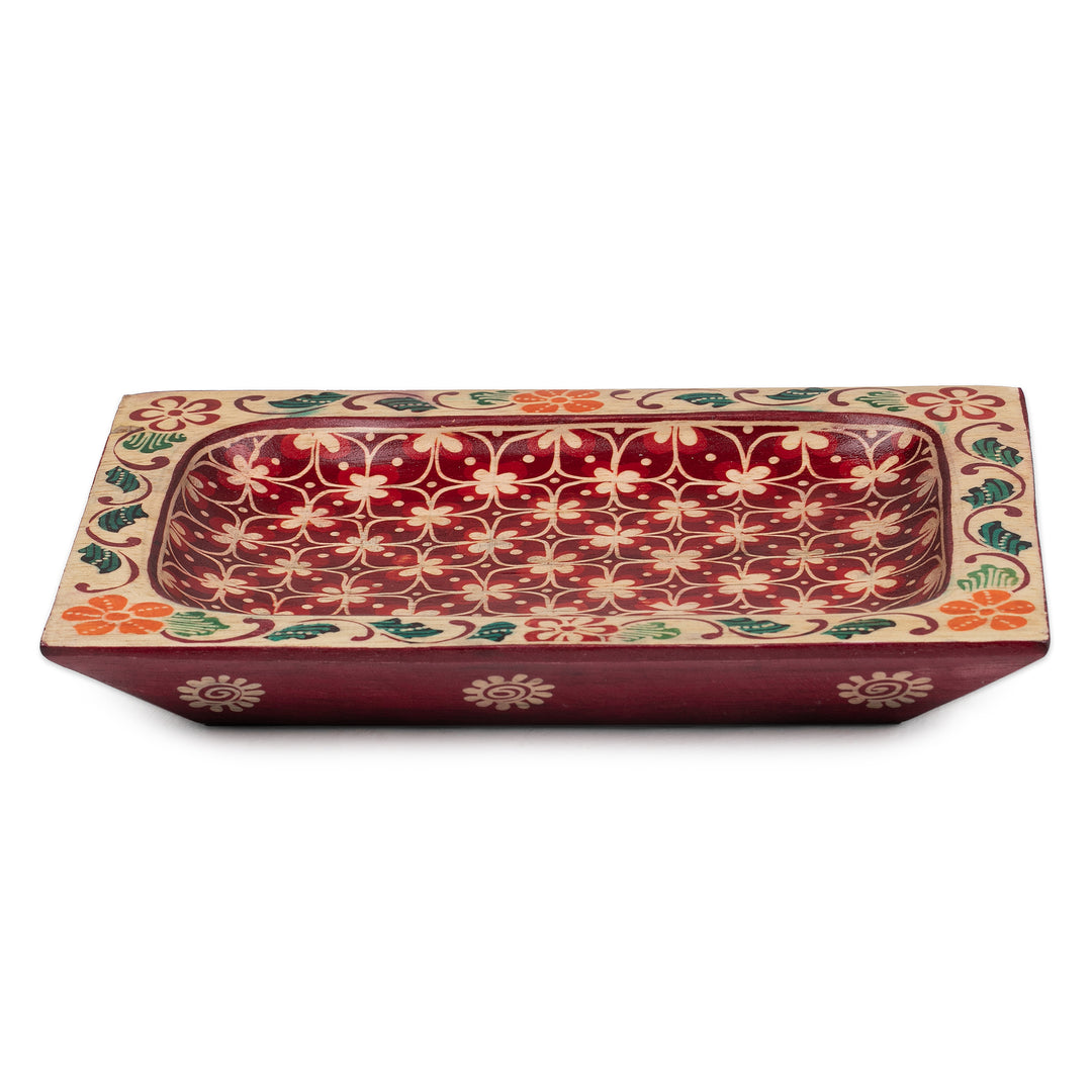 Javanese Clover Patterned Crimson Red Pule Wood Catchall - Flaming Clover