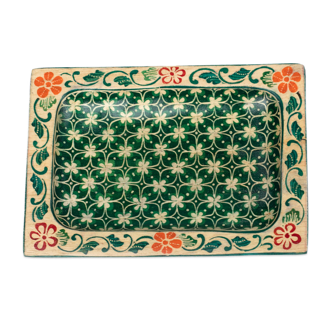 Fair Trade Clover-Themed Green Pule Wood Catchall from Java - True Clover