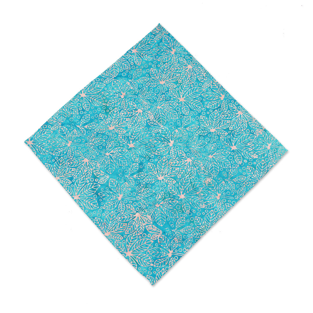 Nature-Inspired Leafy 6-Piece Turquoise Batik Napkin Set - Turquoise Banquet
