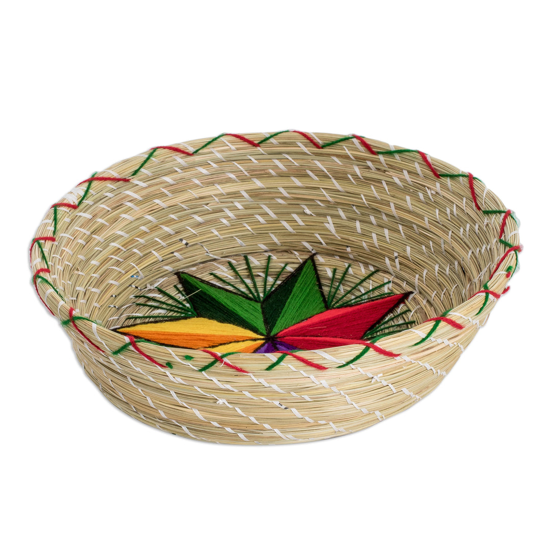 Star-Themed Natural Fiber Decorative Basket from Guatemala - Sylvan Star